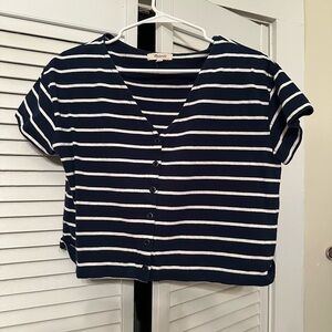 Madewell cropped navy and white stripped shirt